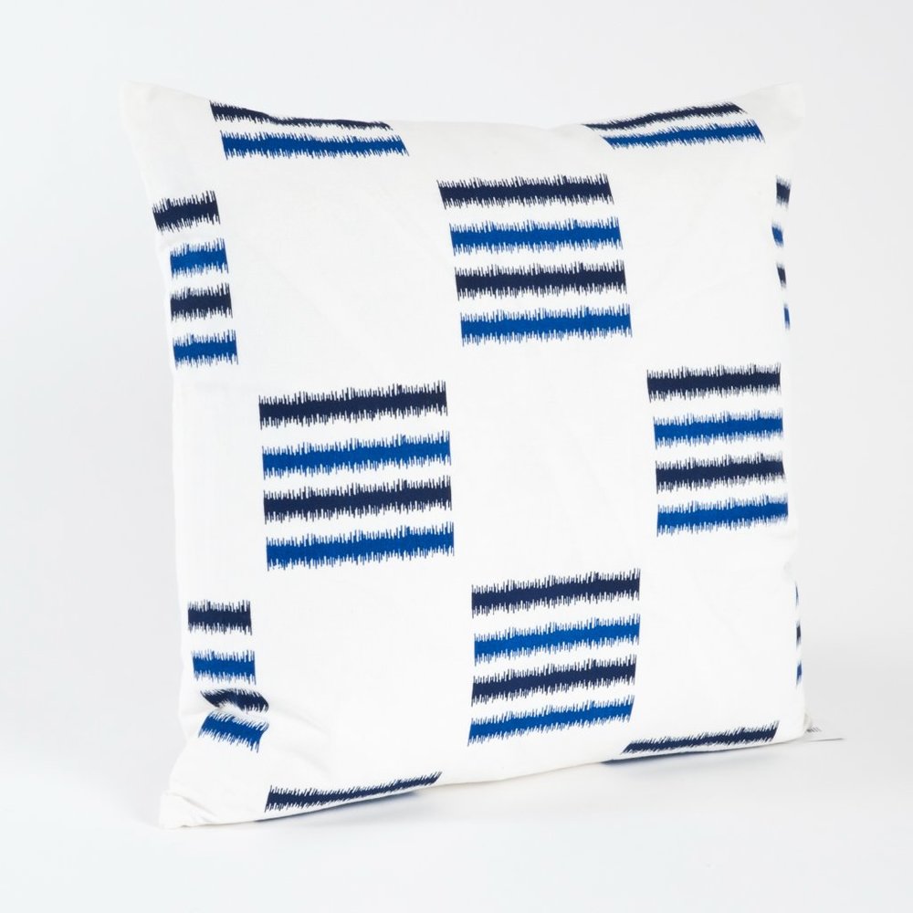 20" Cobalt Blue Line Design Cotton Down Filled Throw Pillow